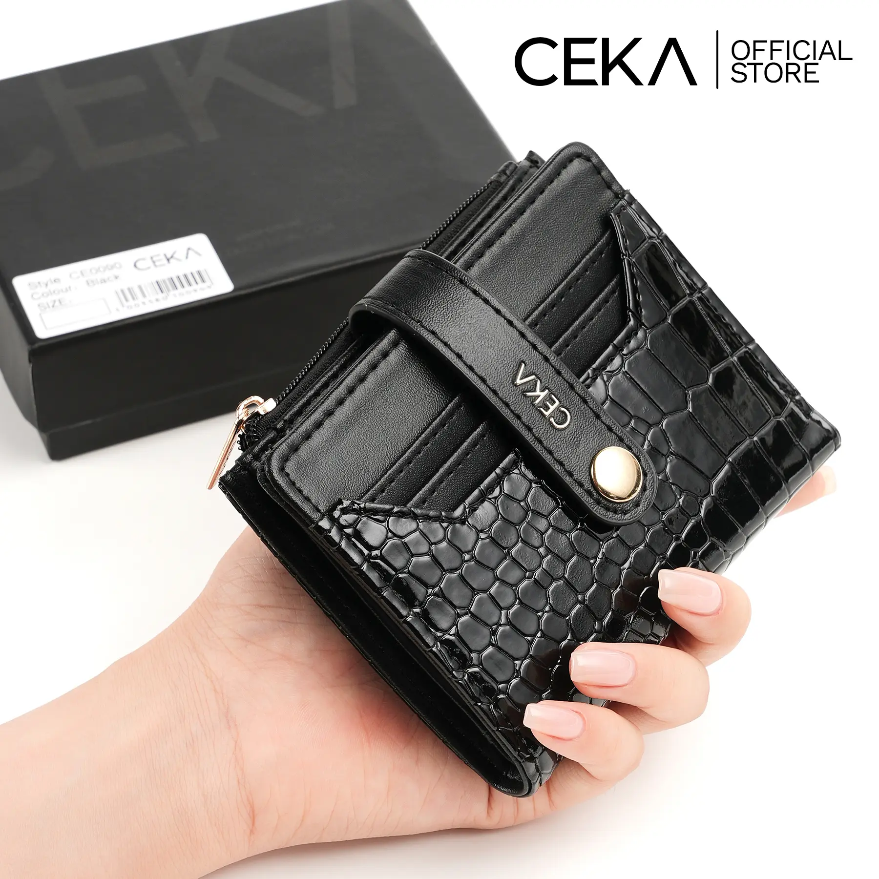 CEKA Dompet Wanita Kartu Dompet Uang Cewek Kecil Kulit Croco - Fenne Short Wallet