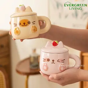 [COD] EVERGREEN Cangkir Gelas Keramik Lucu Cute Ceramic Mug Cup Kucing Lucu Klasik Unik / Tahan Panas Bahan Keramik Tebal Kado Ulang Tahun Gift Hadiah
