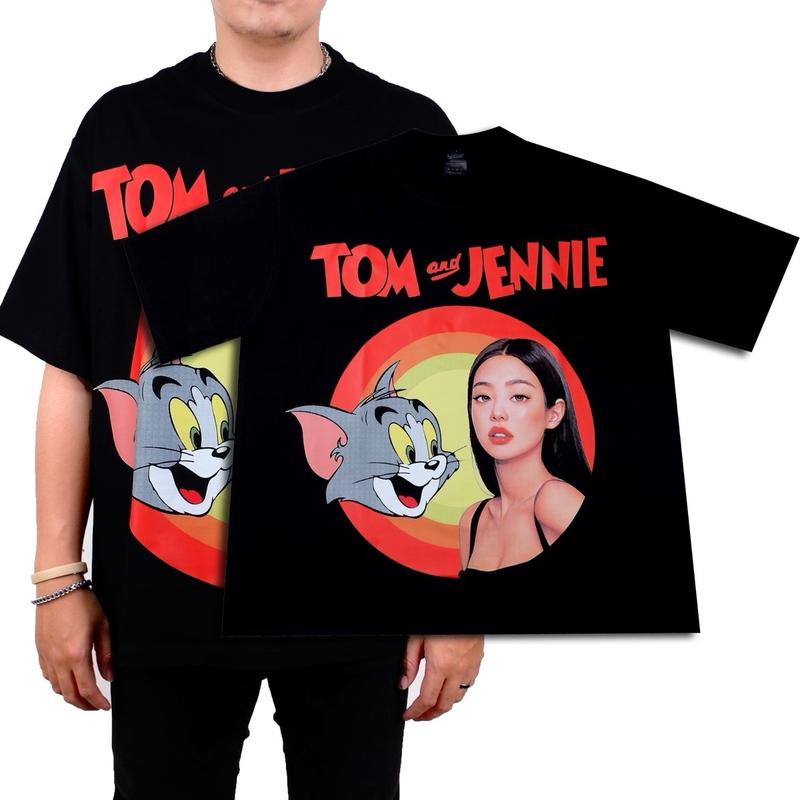 T-Shirt Tom & Jennie Parody - Oversized Model Black Solid Sablon Kaos Hitam Distro Atasan Baju 4