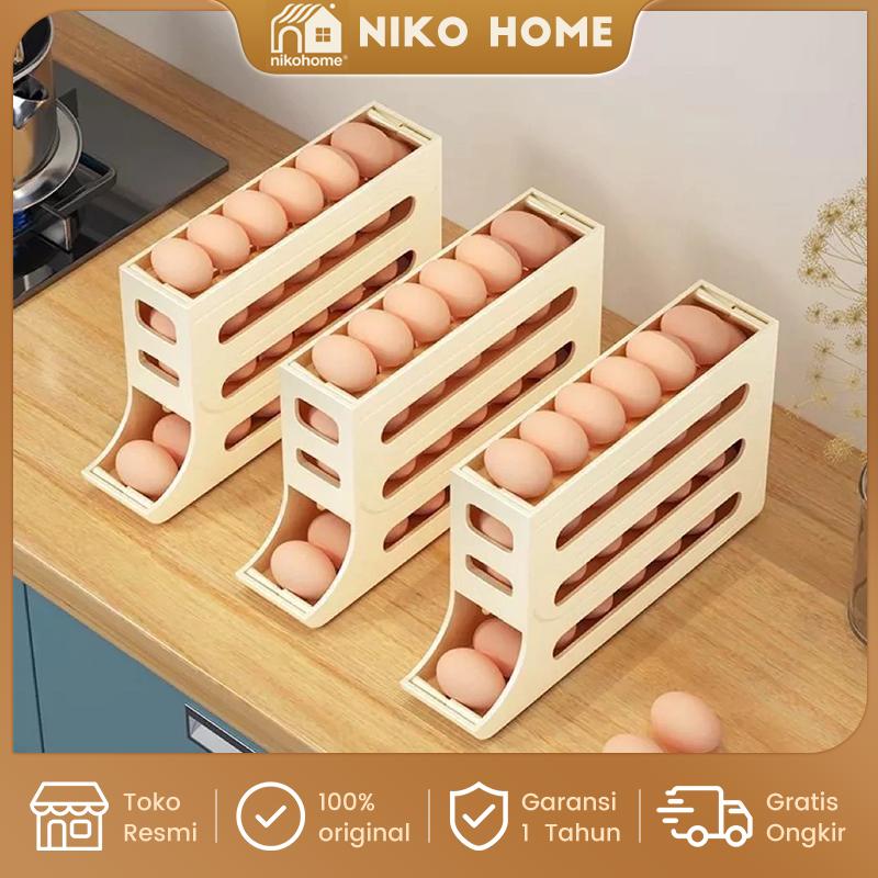 Telur 5 Rak Nikohome rak telur Tempat Telur Ayam Kulkas 4 Tingkat Bergulir Otomatis ...