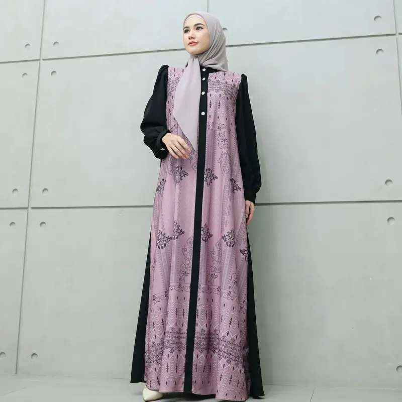 Aisyalina Id Sheena Dress Series 4 Tanpa Hijab Bahan Sutra Haniya Motif Printing Gamis Wanita Elegan 3