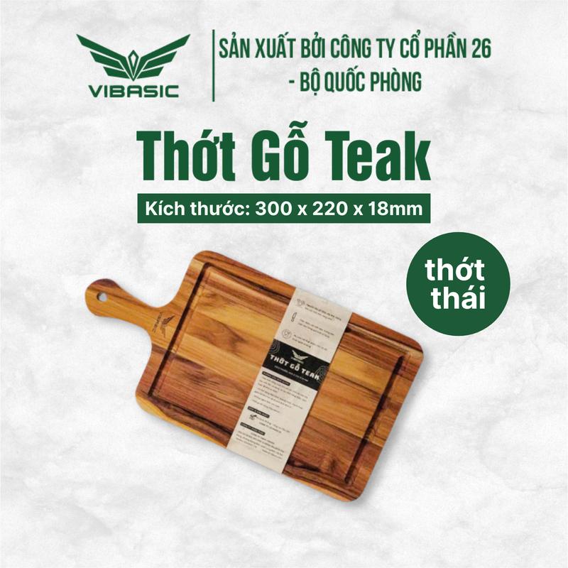 Thớt gỗ Teak Vibasic ghép ngang solid có tay cầm kích thước 300x220x18mm