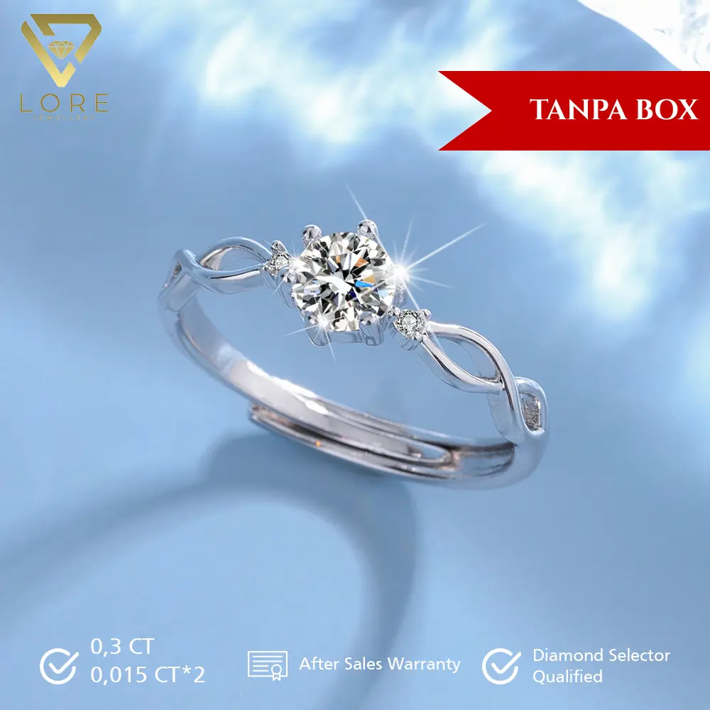 Lore Jewellery - Cincin Moissanite Lapis Emas Putih 18K - New Emery Silver Moissanite Ring 0.3 CT / 0.5 CT