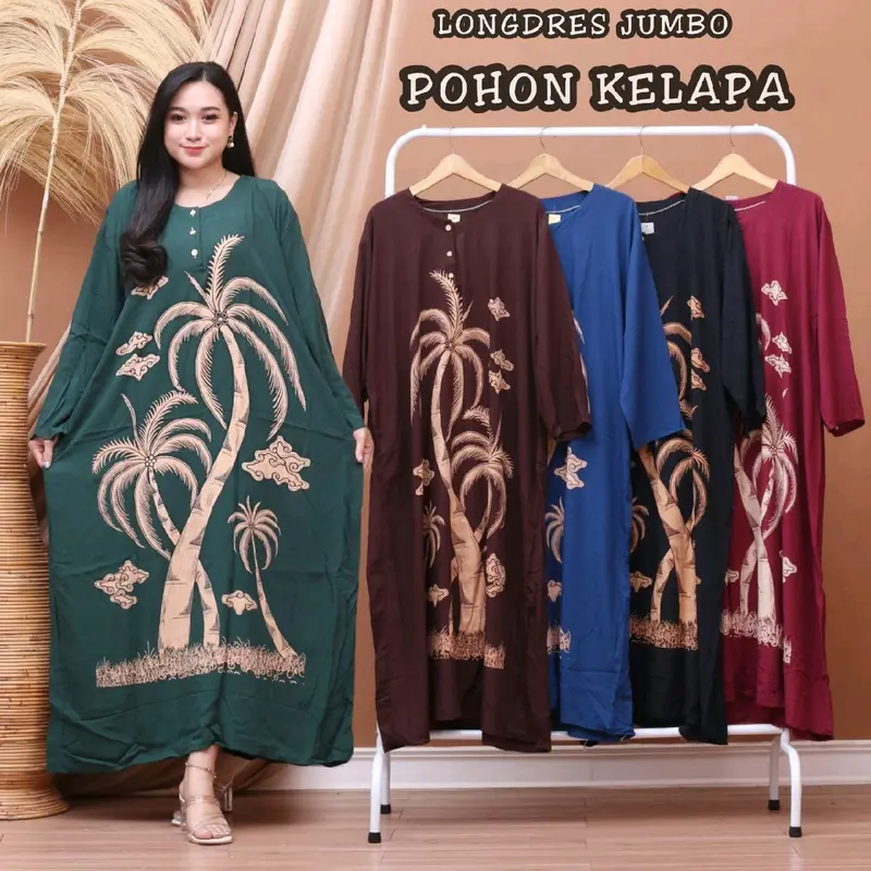 Daster Wanita Lengan Panjang Jumbo LD 130 cm Rayon Dress Kancing Bumil Busui Ibu Menyusui Lembut Nyaman 0
