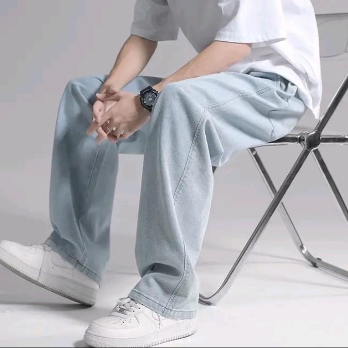 LMIN099-Celana Panjang Pria Jeans Loose Pants Korean Style Gombrang Warna Biru Bahan Tebal Basic Nyaman Denim Santai Hitam Distro Keren Boyfriend Variasi Oversize Formal Simple Ankle Kancing Stretch kulot pinggang karet Straight Casual Cowok Fit 1