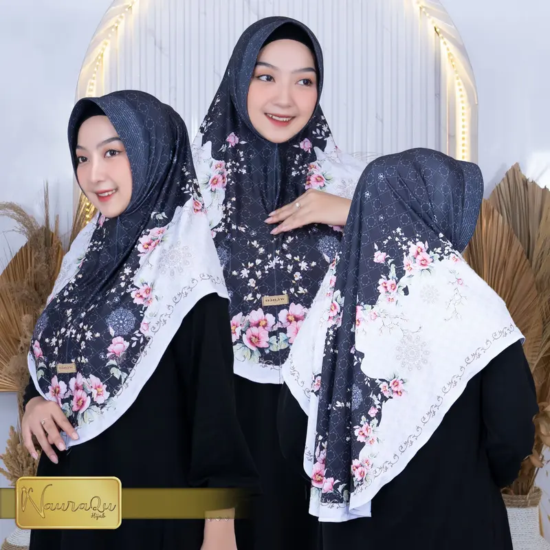 Jilbab Instan Bergo Motif Printing Jersey Premium SAKURA Kerudung Muslim Wanita Dewasa Daily Bergo Katun Renda Syari 0