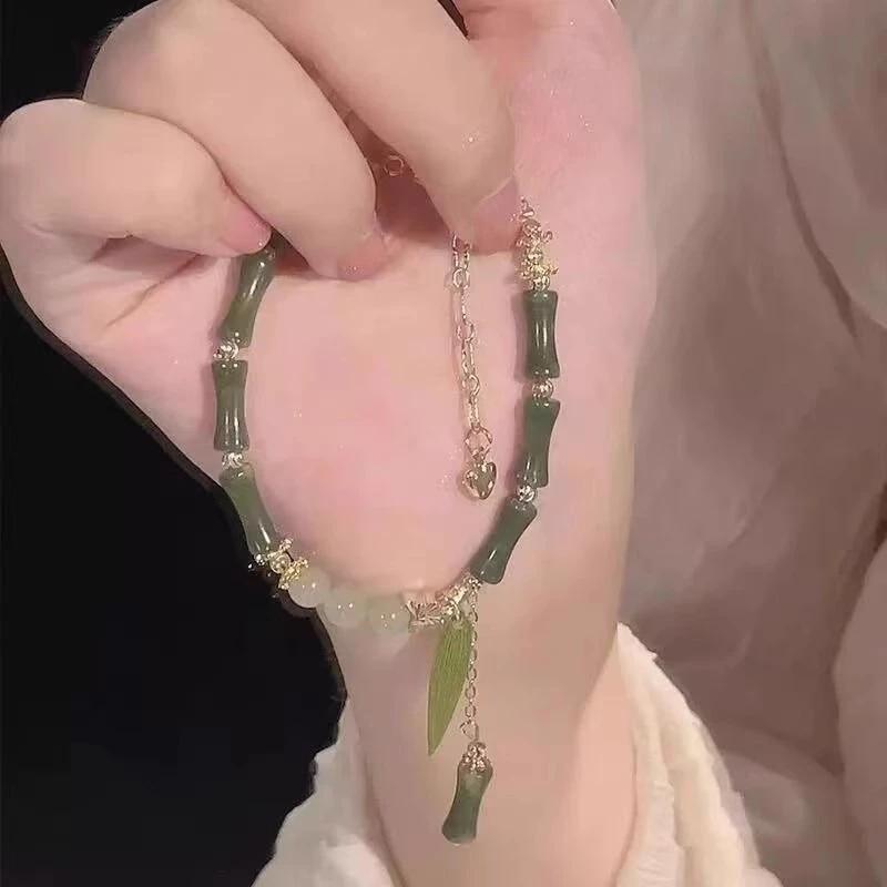 Harside Gelang Manik-manik Aesthetic Permata Giok Wanita Perhiasan Simple Mewah Simbul Keberuntungan Hadiah 3