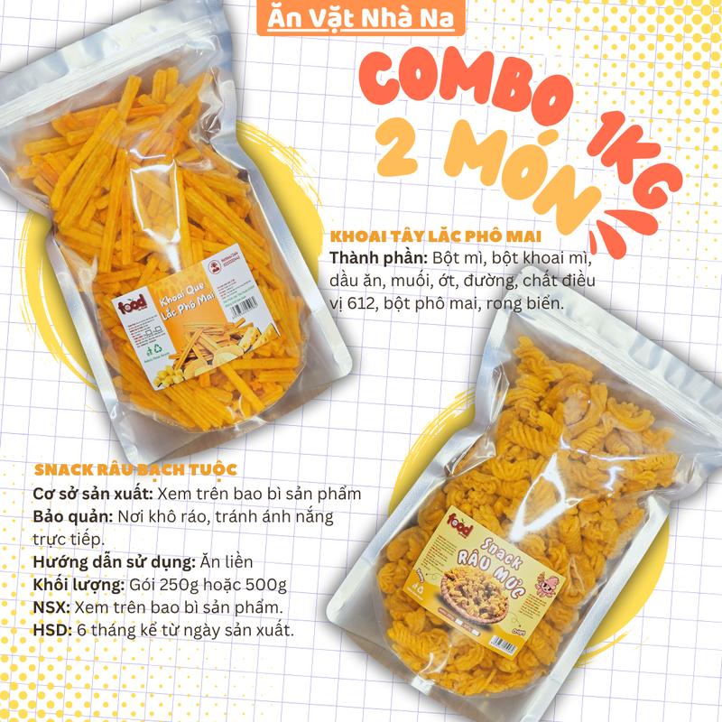  COMBO 2 VỊ SNACK GIÒN RỤM  2 BỊCH MỖI BỊCH 250g  - SNACK ĂN VẶT NHÀ NA - KHOAI TÂY LẮC PHÔ MAI & RÂU BẠCH TUỘC - ĐÓNG GÓI TIỆN LỢI - THÀNH PHẦN AN TOÀN - ĐẠT CHUẨN SỨC KHỎE 