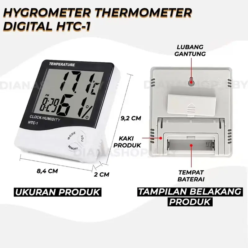 cod&ready HTC-1 Hygrometer Termometer Ruangan Digital Jam Thermometer Indoor HTC1 GLOBAL SHOP2008 2