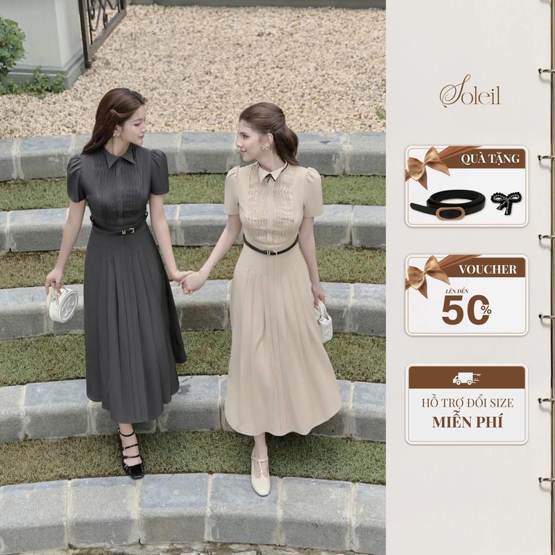  SOLEIL - Váy Đầm Nữ TOCHIE Dáng Dài Xếp Ly Công Sở VD58 