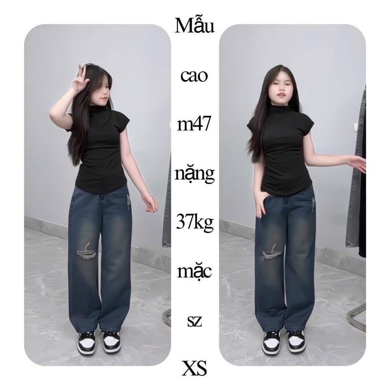 [MẪU MỚI] (SUÔNG NẤM LÙN) QUẦN JEANS NỮ nấm lùn MÀU XANH ĐẬM RÁCH 1 gối dài 9 tấc dành cho các bạn từ m43 trở lên