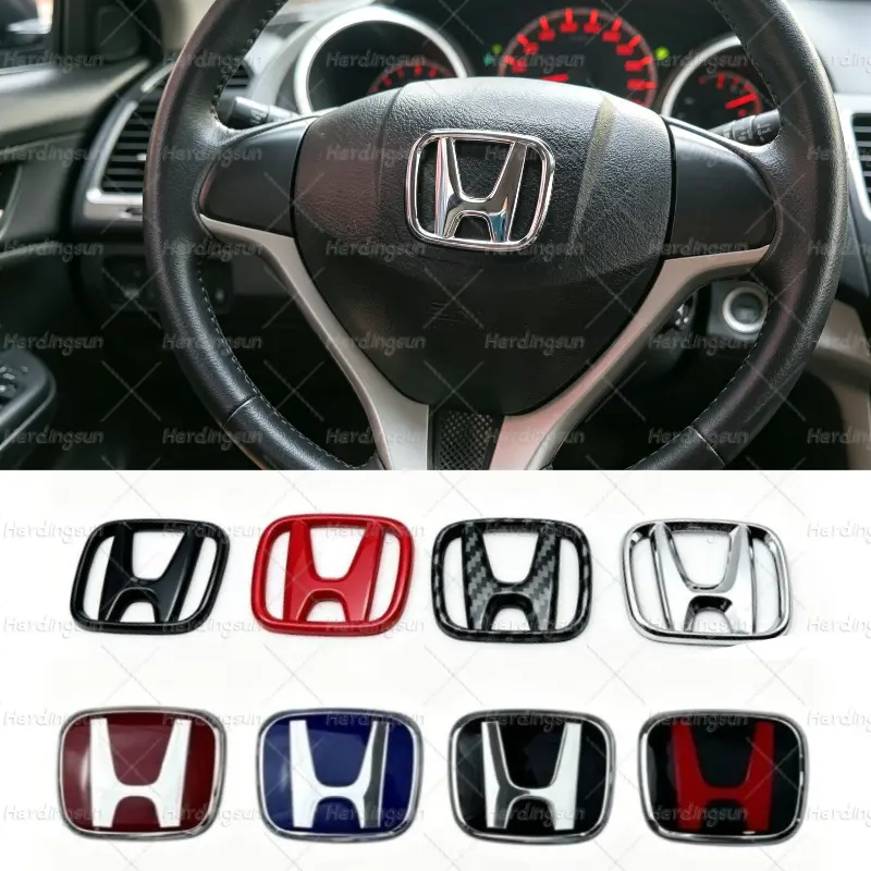 Stiker Logo stir For Honda Jazz / City / Hrv / Crv / Civic / Brv / Accord  50*40mm Glossy Warna Merah / Hitam / Carbon Bahan Abs Untuk Stir Mobil Honda - Emblem H - Stiker Emblem Casing Stir Logo Honda Carbon