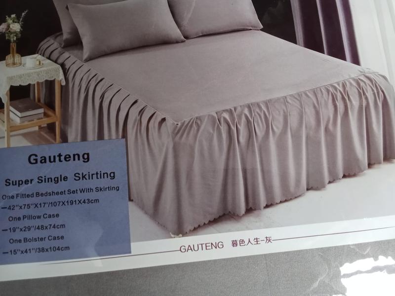 (Skirting) Solid Color / Plain Color Supersingle Fitted Sheet With Skirting Set Pillow Case And Bolster Case Set 6