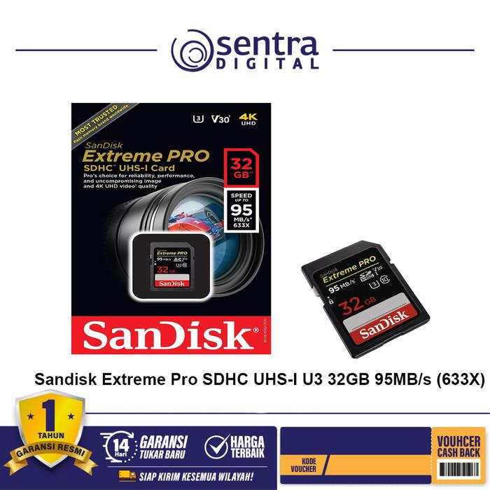 Gambar Sandisk Extreme Pro SDHC UHS-I U3 32GB 95MB/s (633X) dari Sentra Digital Kota Surabaya Tokopedia
