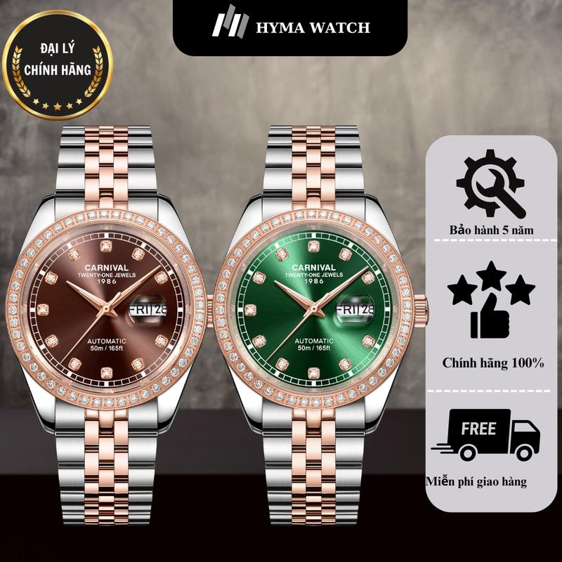  Đồng hồ cơ Nam Carnival 8131G2 Phiên bản viềng đá Bảo hành 5 năm Hyma Watch 