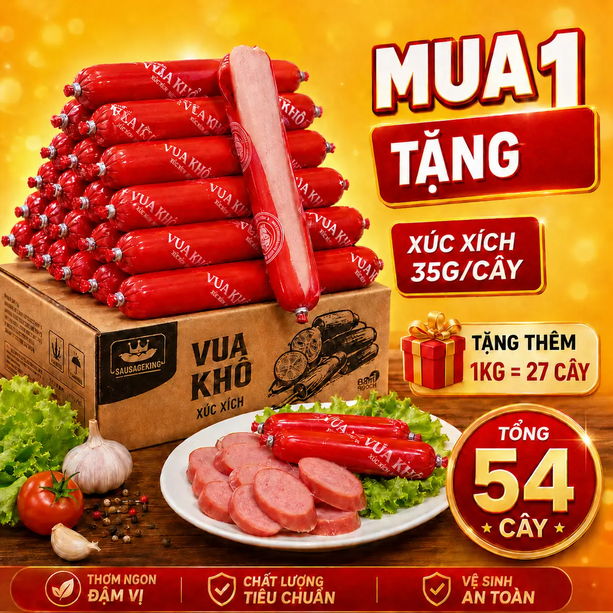 [MUA 1KG TẶNG 1KG] 1KG Xúc xích Vua Khô (35gr/cây) - Đồ ăn vặt snack, Food, Thức Ăn, đồ ăn nhẹ khô