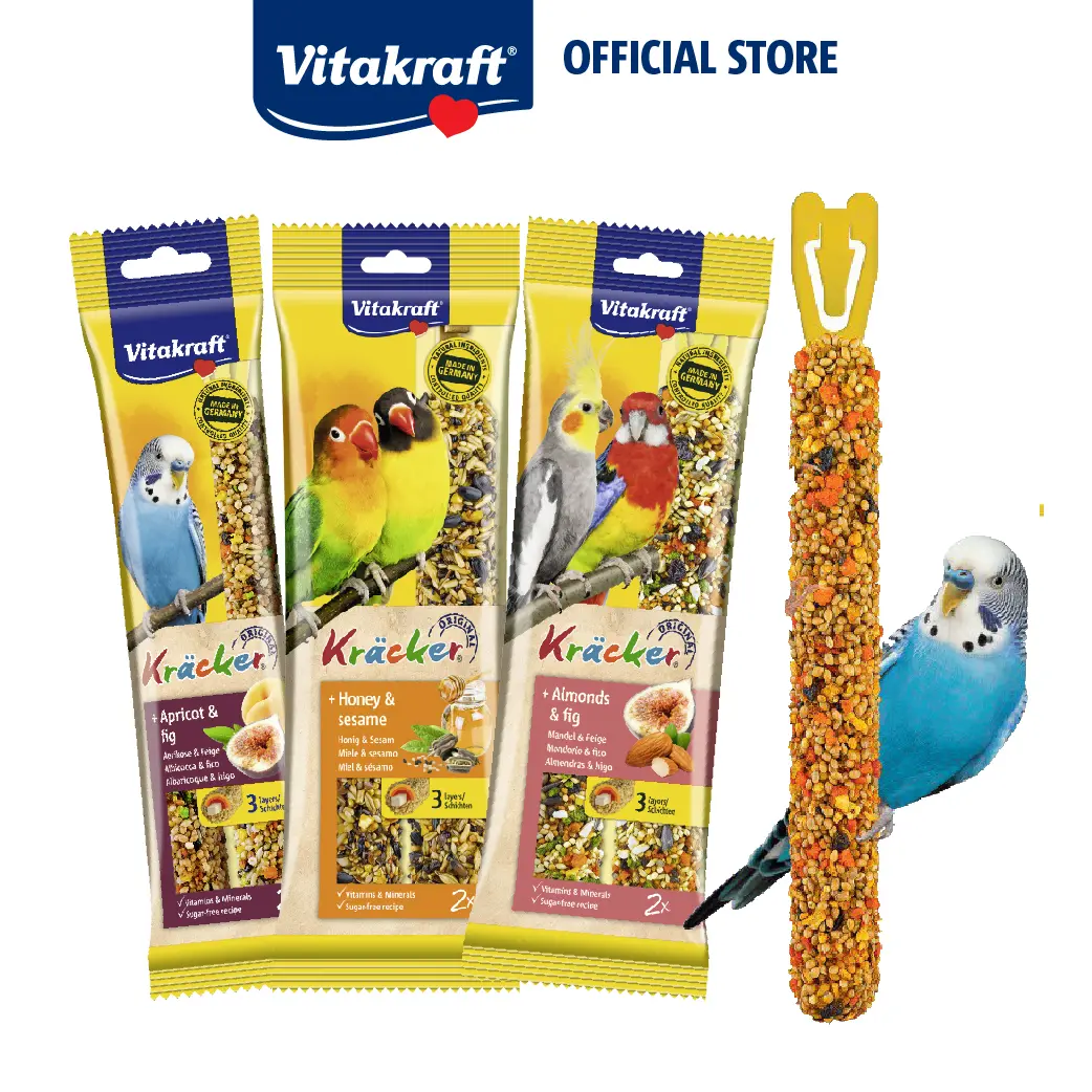 Vitakraft Kracker Bird Treats, Apricot & Fig Budgerigar, Lovebird Honey & Sesame, Cockatiel Almonds & Fig, Cockatiel Honey & Eucalyptus
