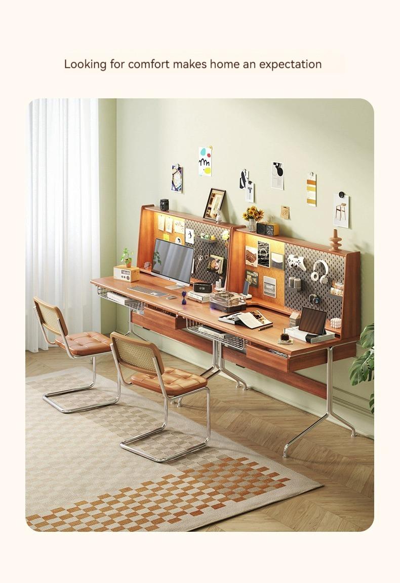Product Introduction of 【Pre-order】Nordic solid wood desk, computer desk integrated Japanese style with bookshelf bookcase, home study table, multifunctional retro desk 16