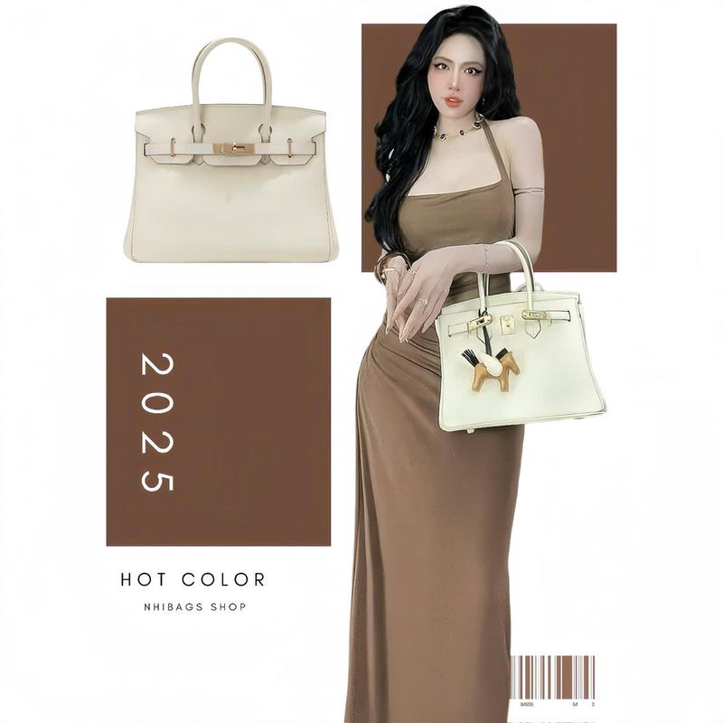 Không Hộp Túi xách nữ sang trọng màu trắng kem phom dày size 25 và size 32 da PU Không Logo LE2