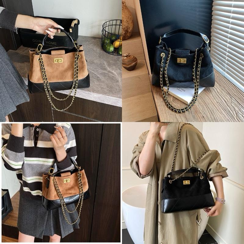 Có Sẵn Túi xách LUNA STORE chất liệu da lộn phối da size lớn 28cm kèm quai xách da dây xích đeo vai đeo chéo đi chơi đi làm dáng mới hot trend 2025