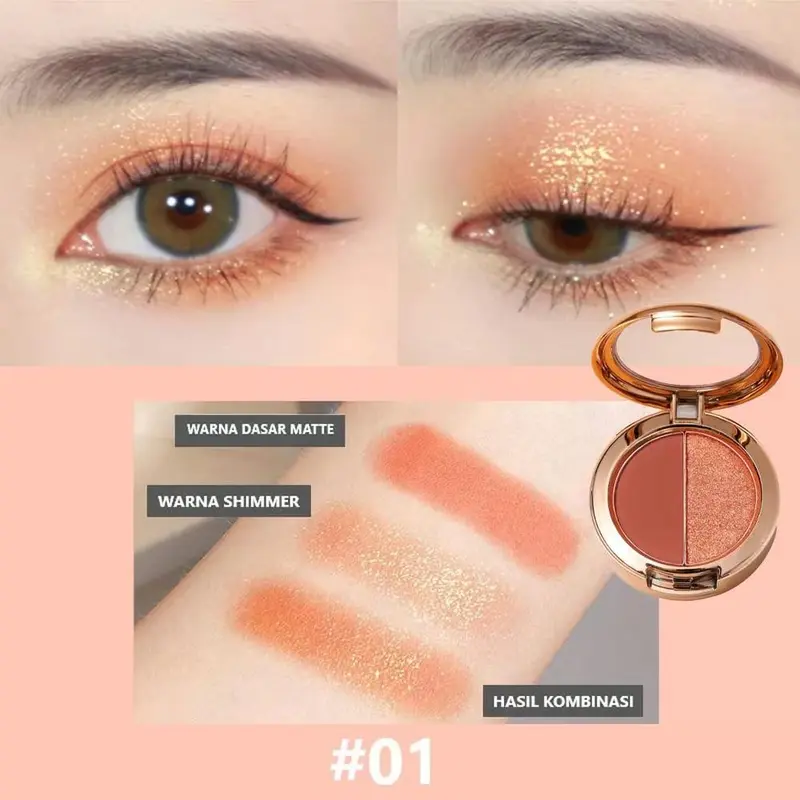 cod&ready Eyeshadow Palette 2 Warna Dengan Glitter Tahan Air dan Tahan Lama eyeshadow gliter Blemish Kosmetik skinfoodid 4