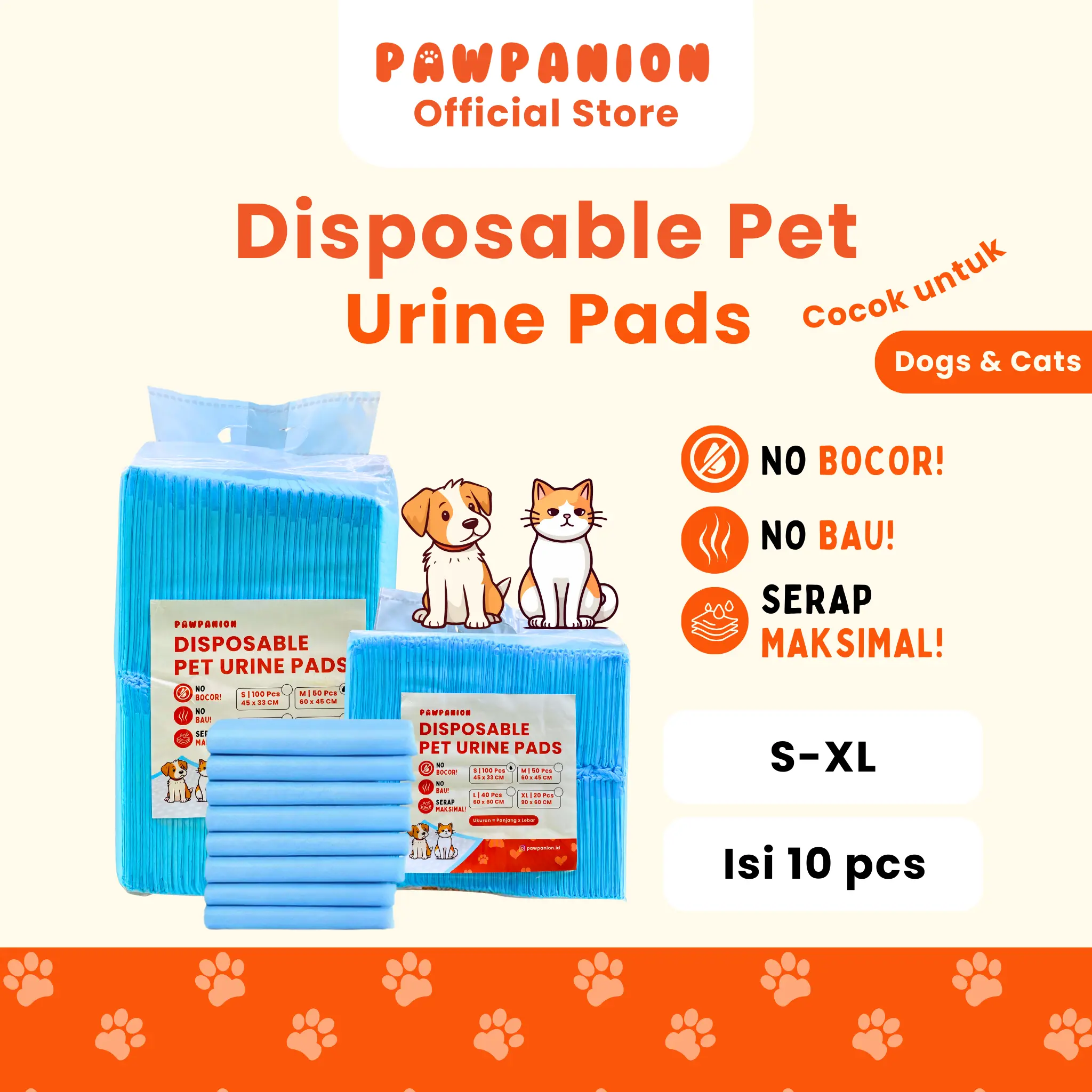 ALAS PIPIS PEE AND POO PAWPANION - Anjing & Kucing Isi 10 PCS - Alas pipis Anjing Kucing Urine Pads sekali pakai - Dogs Cats Disposable Urine Pads training pads - Alas toilet pee pet training anti bocor hewan peliharaan / Anabul isi 10 PCS