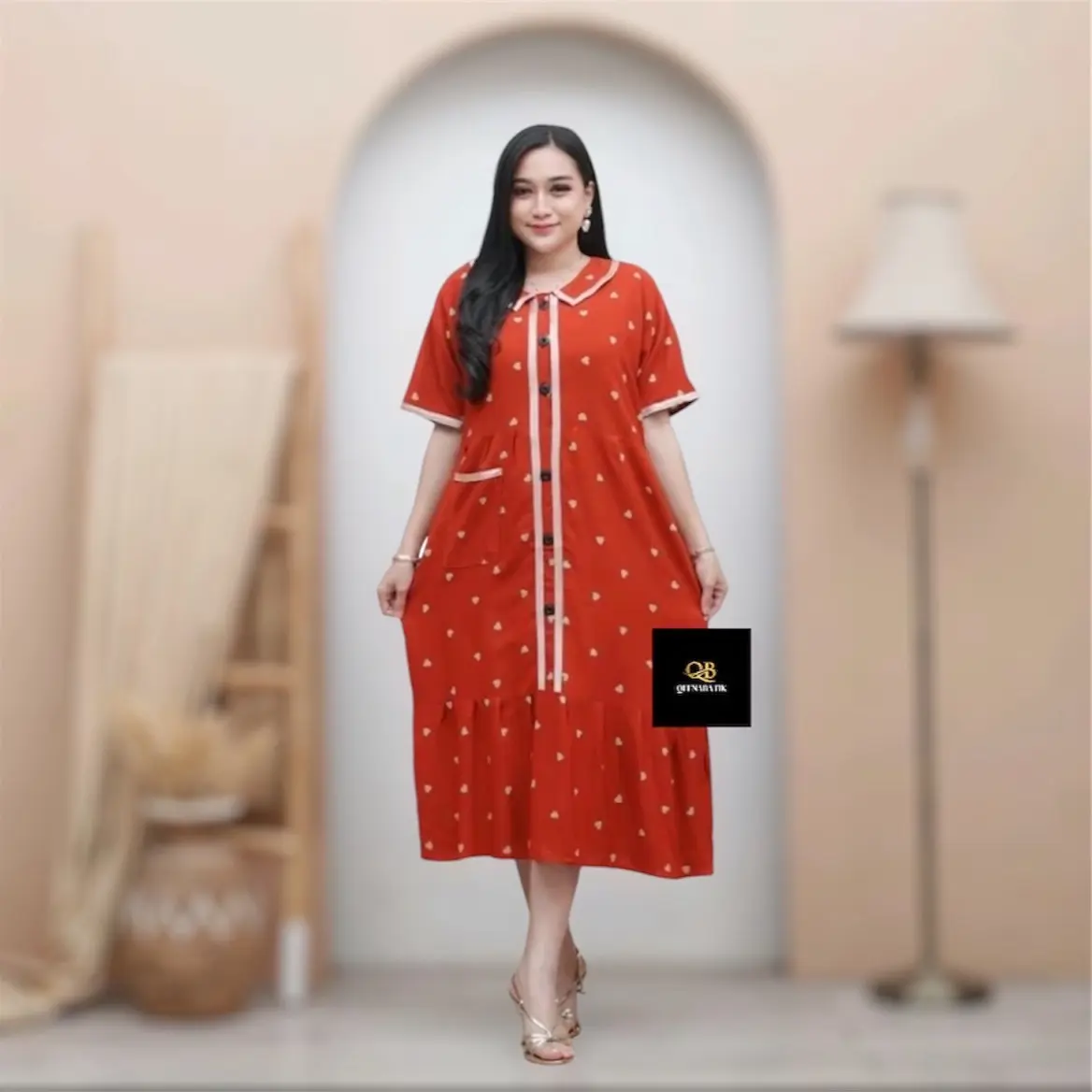 Daster Wanita Terbaru QEENABATIK Airin Motif Love Busui Kancing Rayon Tebal Cantik - Bumil daster  pekalongan