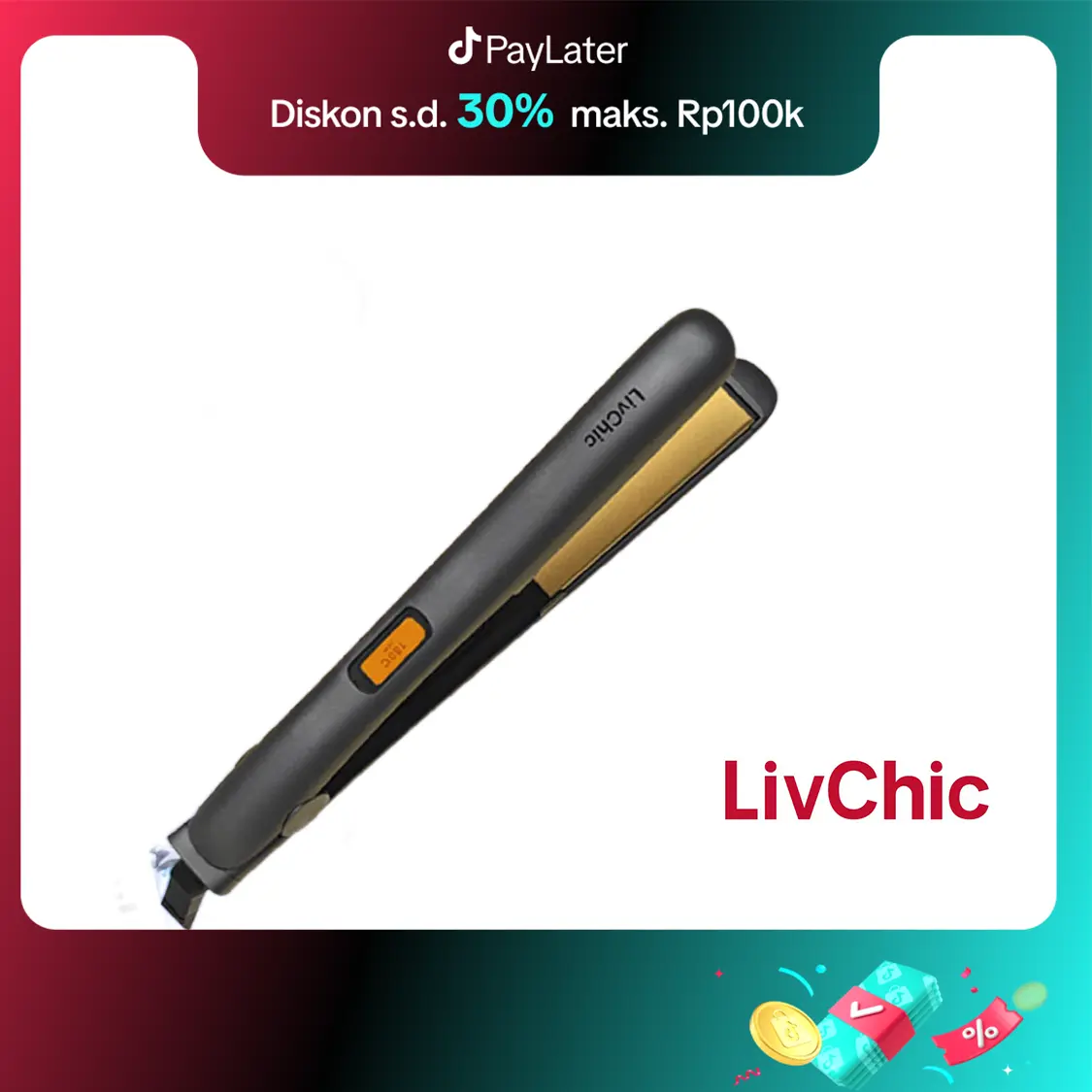 LivChic 2IN1 Catok Rambut untuk Meluruskan dan Keriting LS303 / LS304 Ringan Alat pengeriting rambut Tongkat pelurus rambut Merah Catokan