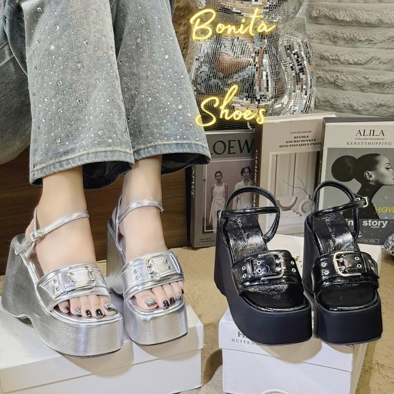 Sandal xuồng quai ngang khoá sắt BẢN cao 10 cm BMS18