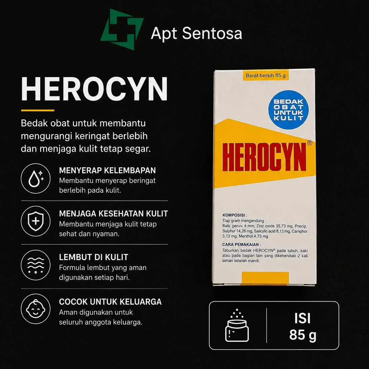 Herocyn Bedak untuk Kulit 85 Gram Meredakan Gatal
