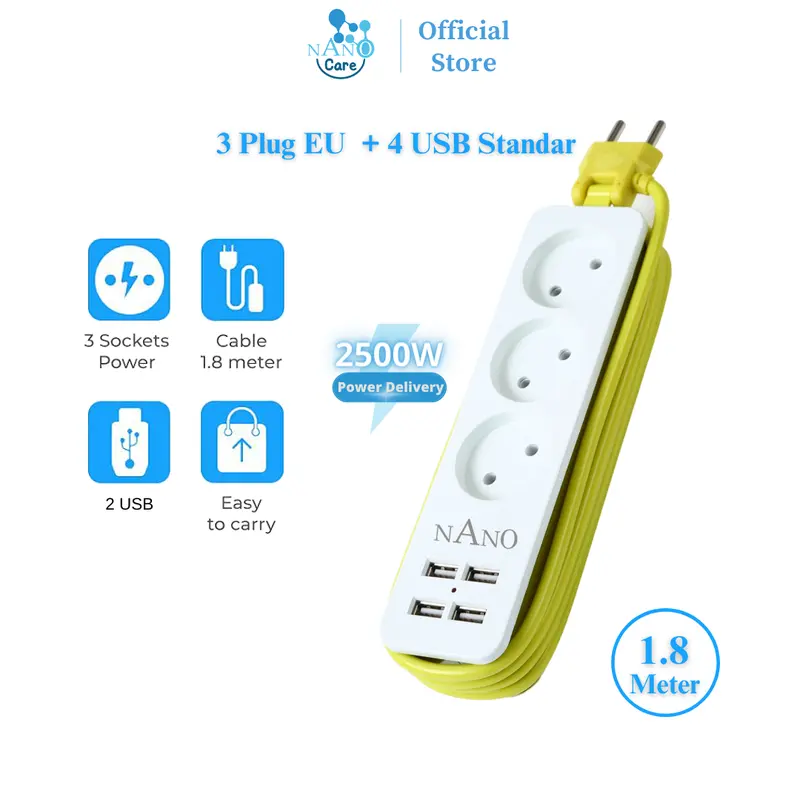 NANO Stop Kontak Traveling 3 Lubang 4 Port USB/ 3 Lubang 2 Port USB 2 Port Type C stop  kontak 5