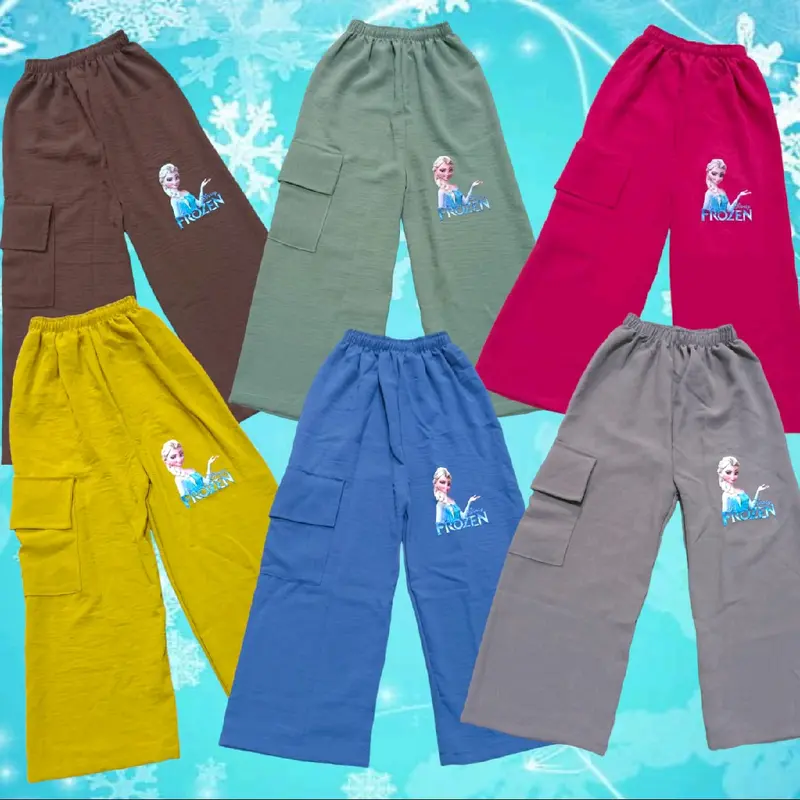 Cargo crinkle airflow/Celana cargo/kargo anak perempuan cantik/Celana anak motip/Celana cargo Kulot Frozen Fashion 1