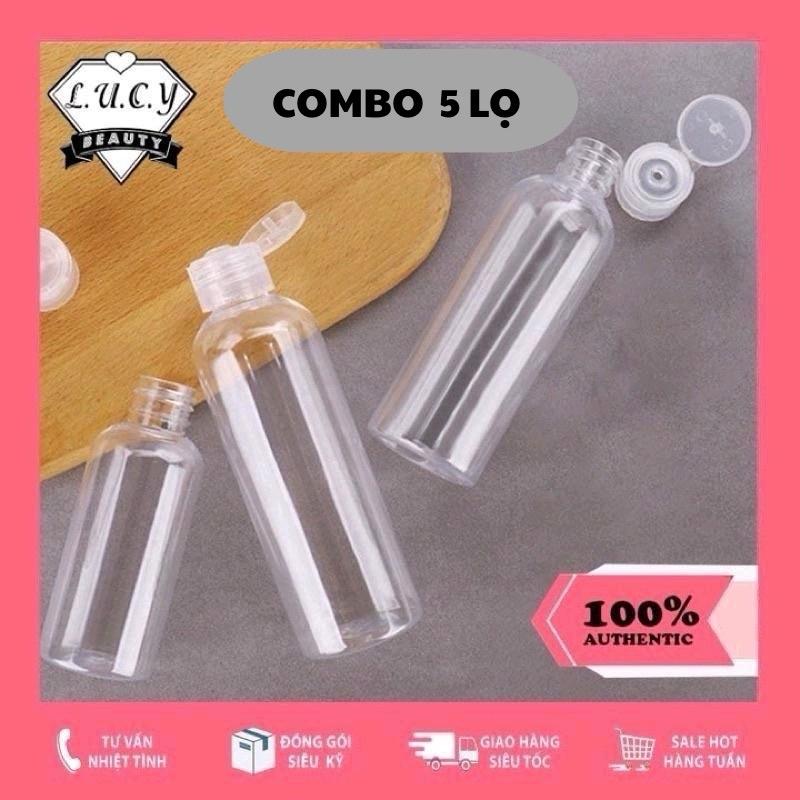  COMBO 5 LỌ  15ML 20ML 30ML 50ML 100ML 150ML 200ML 250ML Lọ chiết nắp bật Chai nhựa triết mỹ mĩ phẩm Lọ rỗng PET đựng toner tẩy trang 