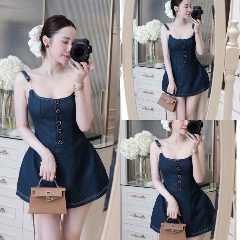 Váy đầm jean bò 2 dây cúc tim(CÓ LÓT QUẦN+MÚT ĐỆM) dáng ngắn tôn dáng siêu xinh. Váy 2 dây xinh mùa hè đi biển, du lịch, dạo phố, tiệc dành cho nữ by Đào Uyên