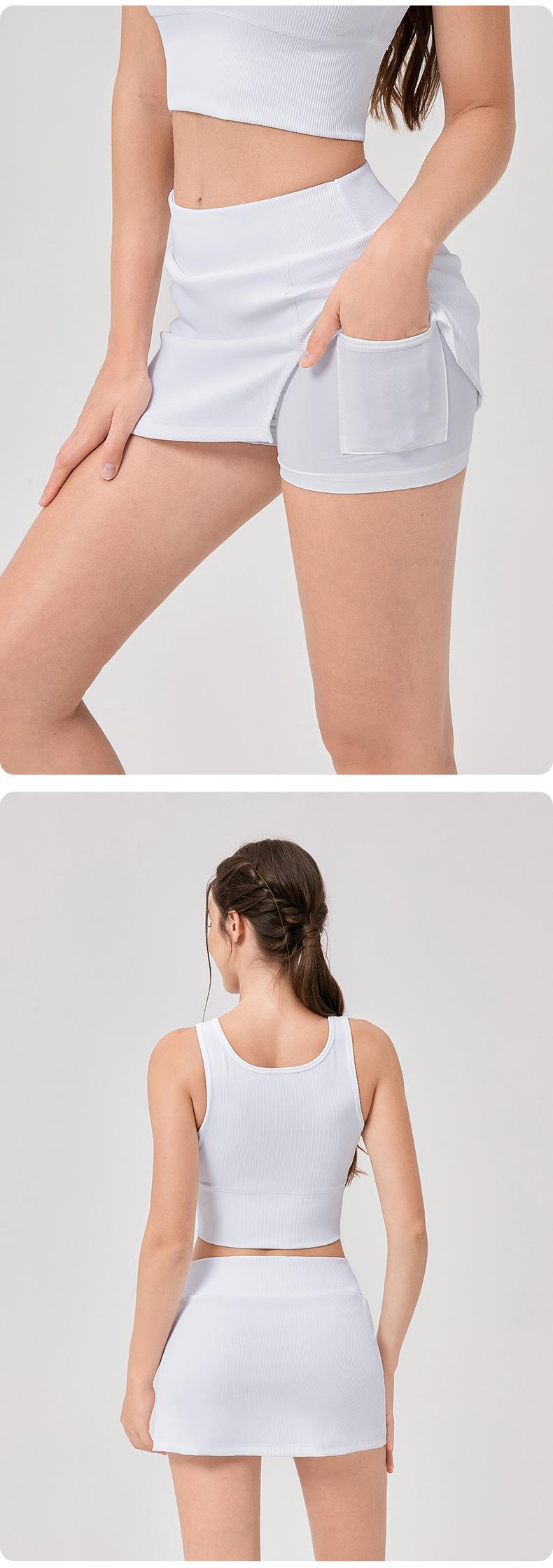 Product Introduction of JUM Tight stretch tennis skirt anti-slip High waisted sports Yoga fitness golf short culottes pocket  tennis miniskirt alix earle 16