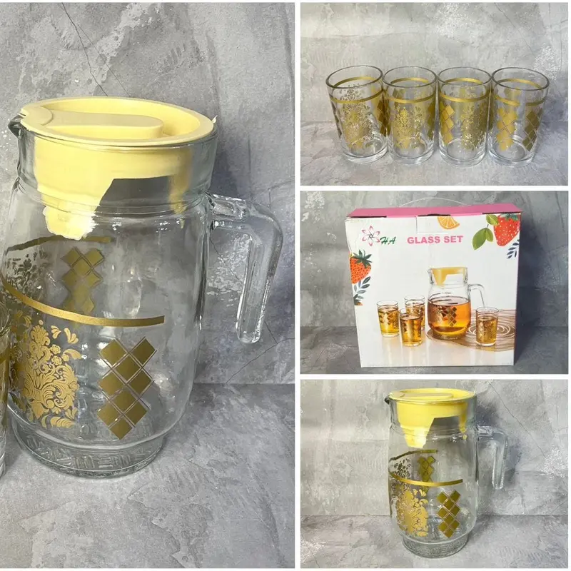 Set Teko Kaca Motif Emas Teko 5 In 1 Kaca untuk Teh - Tea 1