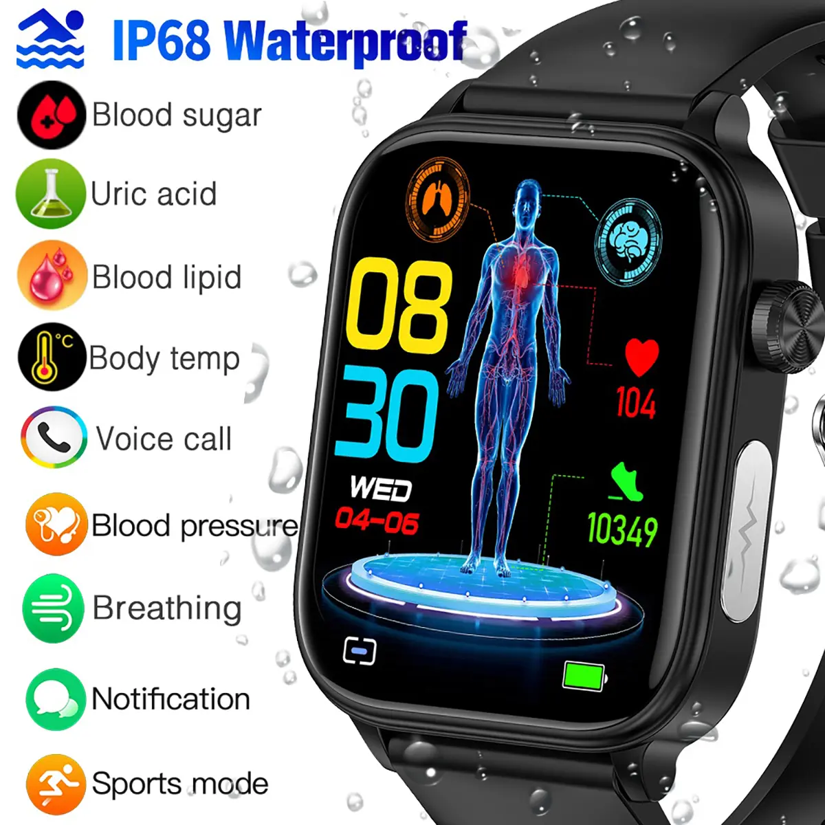 Jam Tangan Non-Invasive Blood Glucose Blood Lipid Uric Acid ECG Smartwatch Blood Pressure Body Temperature Monitoring Jam Pintar Smart Watch Untuk Pria Wanita Bluetooth Call Tahan air Sport Bracelet ET570 VS ET481 ET310 ET210