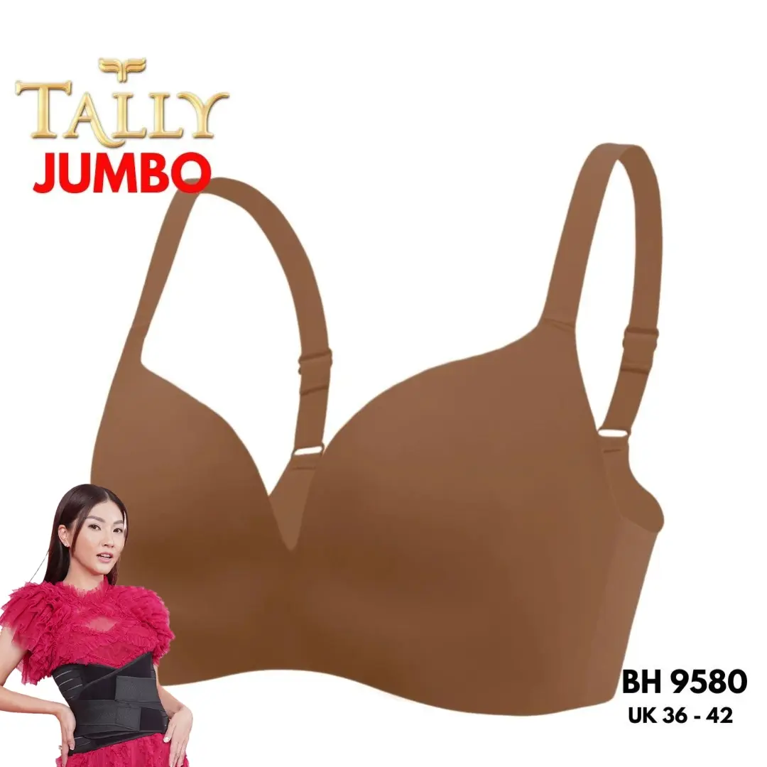 TALLY 1 Pcs Atau 2 Pcs BH 9580 Bra Wanita Tanpa Kawat Busa Tipis Bahan Katun Cup C Kait 3 TShirt Bra JUMBO Polos Lembut dan Nyaman Pakaian Dalam Wanita