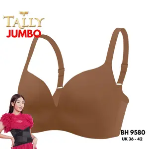 TALLY Sarwendah 1 Pcs Atau 2 Pcs BH 9580 Bra Wanita Tanpa Kawat Busa Tipis Bahan Katun Cup C Kait 3 TShirt Bra JUMBO Polos Lembut dan Nyaman Pakaian Dalam Wanita