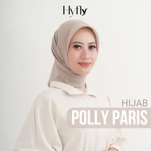 HYFLY - Kerudung Hijab Segi 4 Polly PARIS Cotton Chiffon Polos Jahit Muslim Jilbab Anti Meleyot Letoy Anti Badai