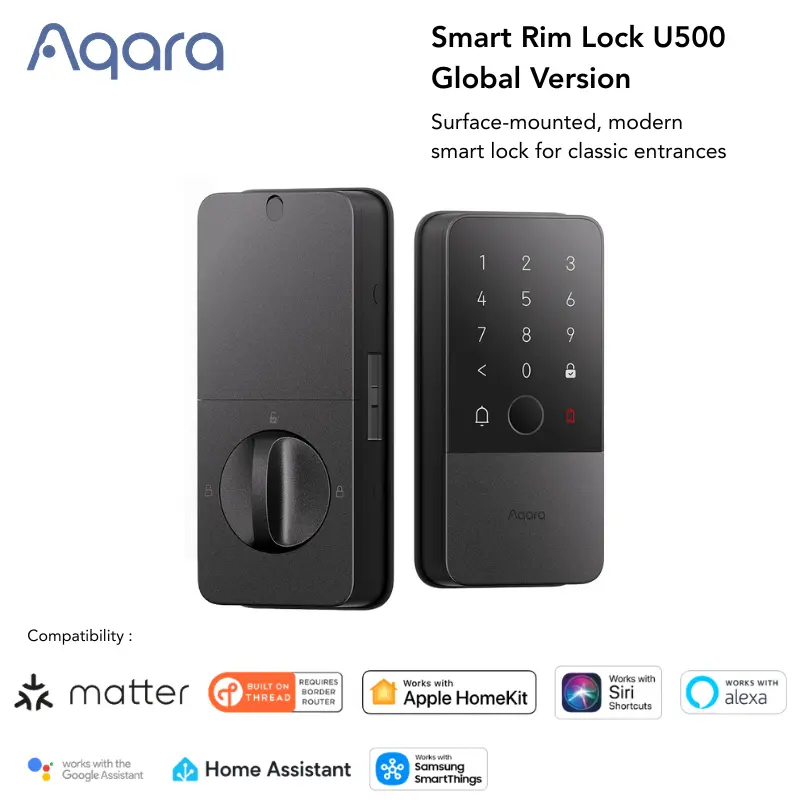 Aqara Smart Rim Lock U500 Versi Global Surface-mounted, modern smart lock for classic entrances