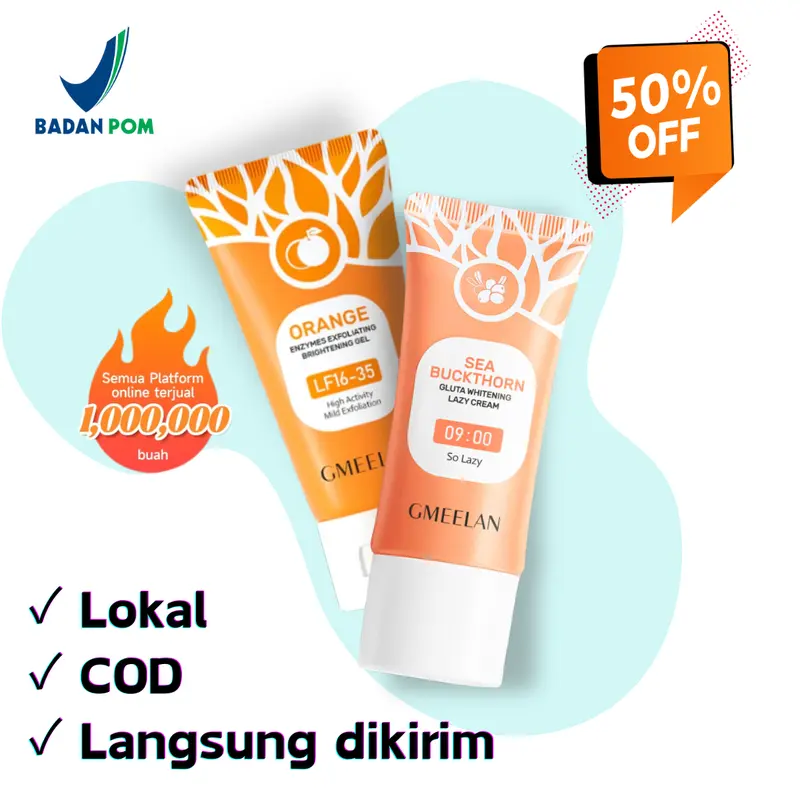 【Set Perawatan Kulit 2pcs】 Orange Enzymes Exfoliating Brightening peeling Gel 50g + Sea Buckthorn Gluta Whitening Lazy Cream 30g 0