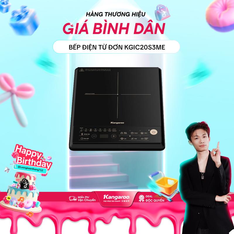    Kangaroo x Luongtoanthang   Bếp điện từ đơn Kangaroo KGIC20S3ME- Công suất 2000W mặt kính chịu lực chịu nhiệt cao. 