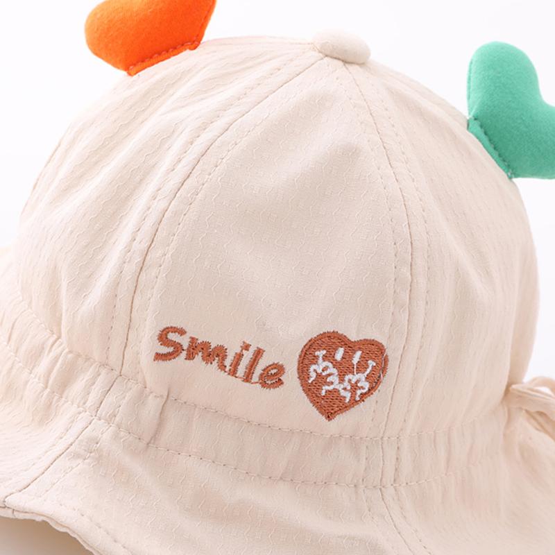 Product Introduction of Topi baldi berbentuk hati bayi, comel, warna biasa, topi nelayan kartun bayi perempuan, musim bunga musim panas, tepi lebar, topi matahari beropol 6