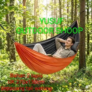 Hammock Double Outdoor Camping Bahan 2 Lapis Ukuran 270x150cm Tali Webing 1 Pasang untuk Kegiatan Luar Ruangan Ayunan Gantung Kantung Tidur Anti Jebol bahan premium Peralatan Berkemah Dan Camping Hitam Merah