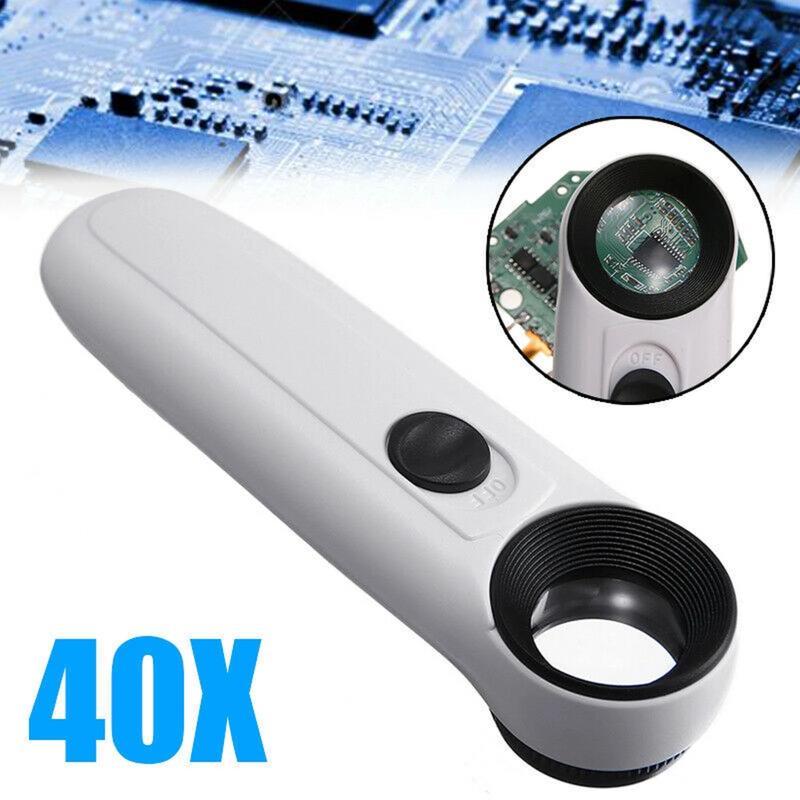Kính lúp, KIPRUN, 40x độ phóng đại, với 2 đèn LED, Cầm Tay, Kính lúp Acrylic, Thích hợp để sửa chữa đồ trang sức, bảng mạch, Kính lúp thủy tinh, Kính lúp, Kính lúp