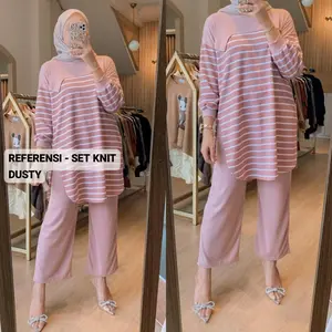 ONE SET RAJUT KNIT VARIASI SAKU SETELAN GARIS-GARIS CELANA SNOW RIB TERBARU ONESET SALUR JUMBO OVERSIZE KEKINIAN