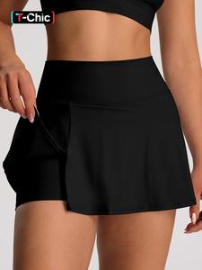 Falda corta deportiva de cintura alta para mujer, color sólido, con minifalda y panty, ropa deportiva para damas para tenis y golf, falda deportiva