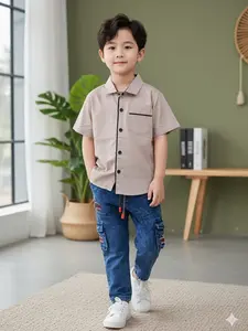 Setelan Kemeja Polos Anak Laki-laki Dan Celana Jeans Cargo Panjang Buat Usia Anak 1Sampai 12 Tahun Bunda Parsel Bayi Perempuan