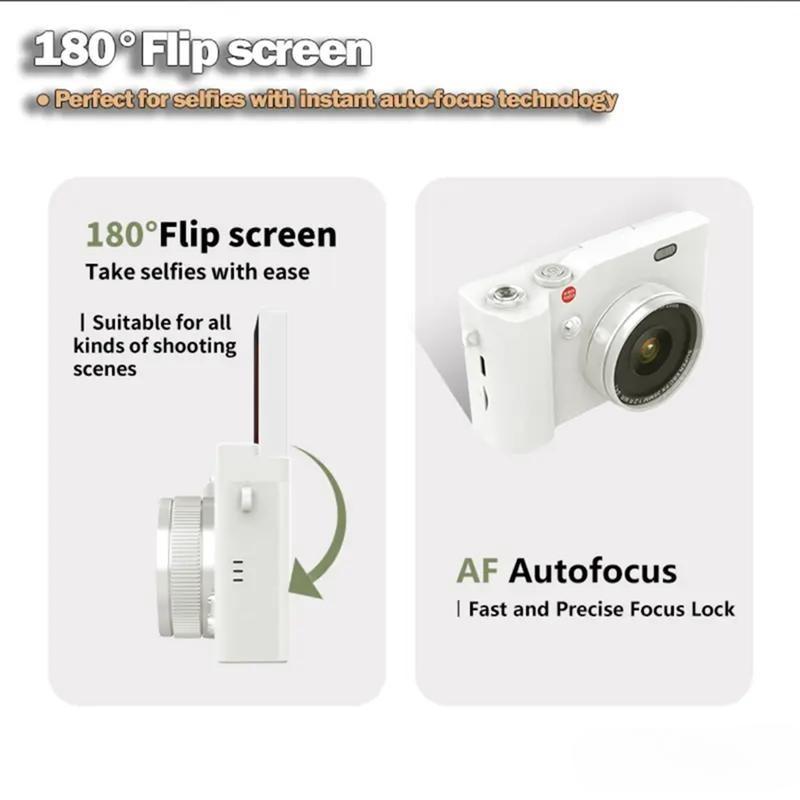 【Kado Hari Raya Kekinian】4K Digital Kamera Gaya Retro 68MP Portable CCD Retro Kamera Digital Vintage 2.4 inch 8X Zoom Compact Small Camera 180 Flip Screen Video Camcorder for Teens Adult Beginner【Gift stickers】Hadiah Lebaran Layar Foto V380 Smart